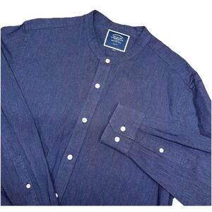 Charles Tyrwhitt Collarless Stretch Washed Oxford Shirt Blue Slim Fit Men L $119